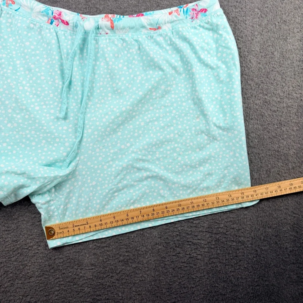Carole Hochman Pajama Shorts Women's XXL Aqua Blue Polka Dot Floral Trim Cotton‎